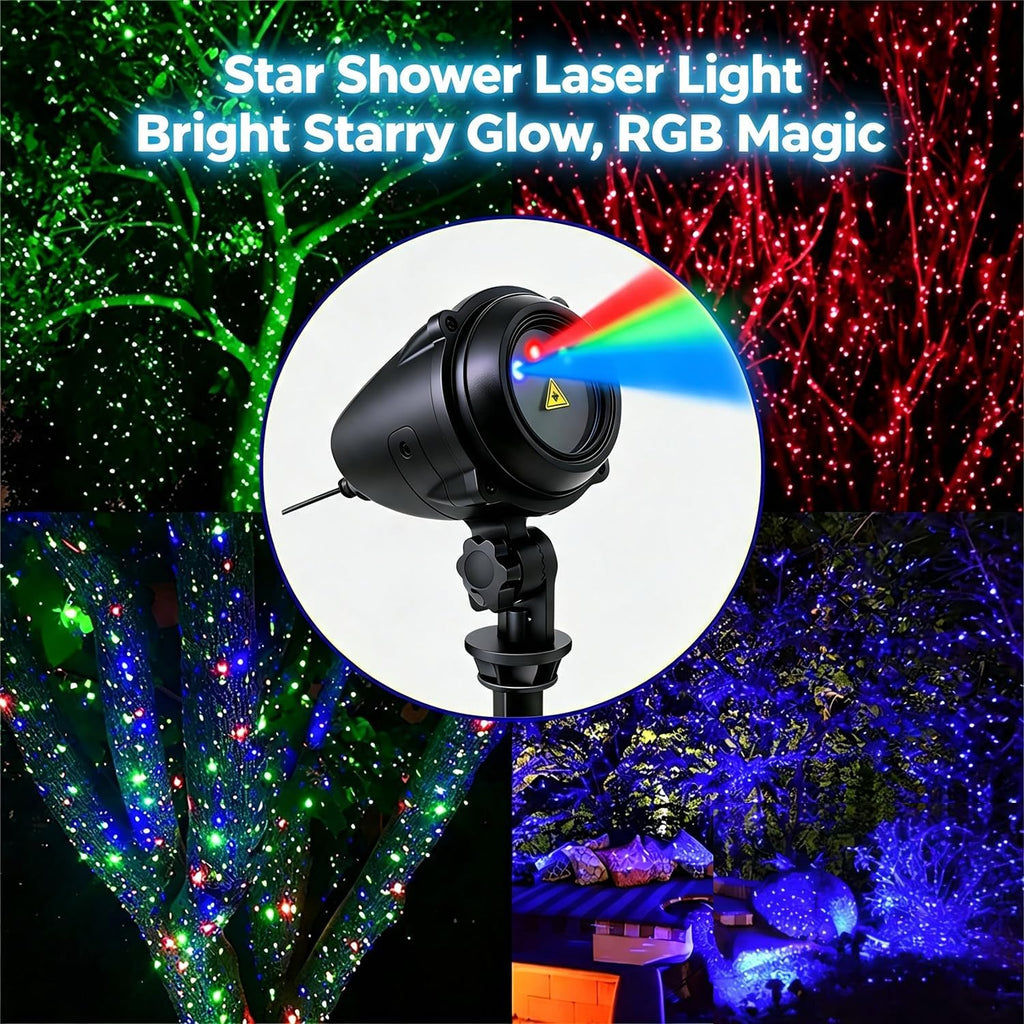 laser christmas projector lights, rgb 3-color moving star shown in use