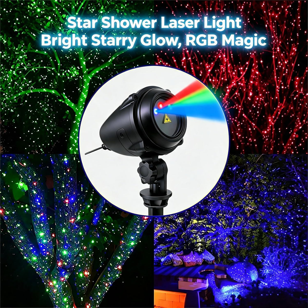 laser christmas projector lights, rgb 3-color moving star shown in use