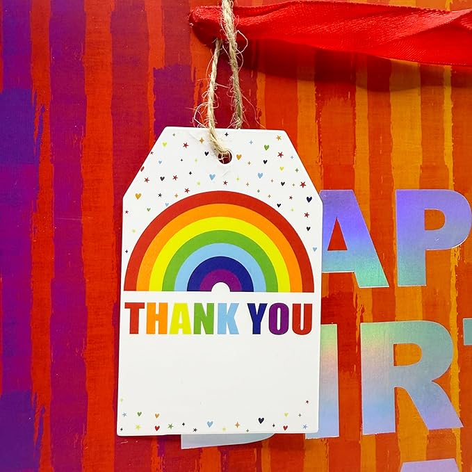 100Pcs Rainbow Heart Gift Tags with String Large Thank You Gift Tags Presents with 65 FT Jute Twine Personalized Tags for Wedding Baby Shower Birthdays Party Gift Wrap Tags
