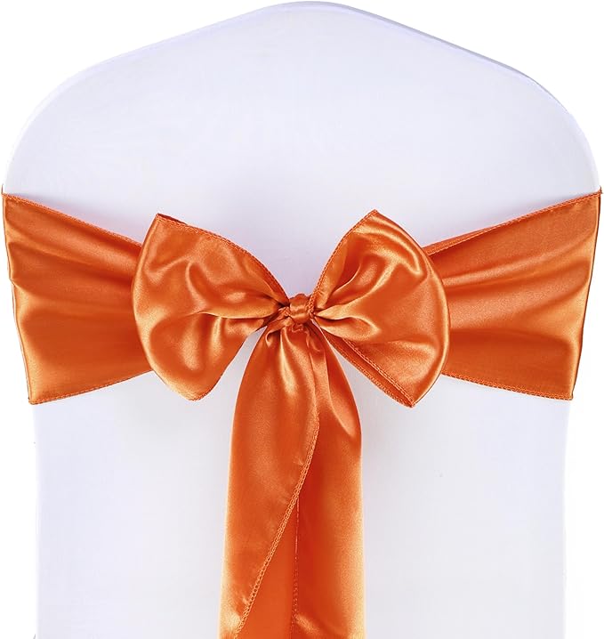 MDS Pack of 200 PCS Satin Chair Sashes Charmeuse Sateen Dining Chair Bows Ribbon Ties Back Sash for Wedding Party Birthday Home Hotel Restaurant Banquet Decoration (7 x 108 Inch, Brunt Orange)