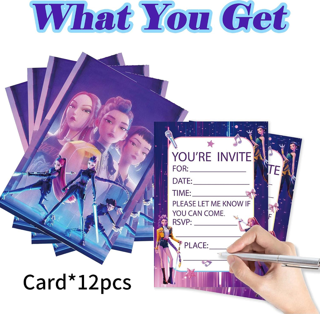 12 Pcs Demon Anime Hunter Birthday Invitations, Cartoon Birthday Party Invitations, Perfect for Birthday Parties, Themed Parties, Holiday Celebrations, and Other Occasions