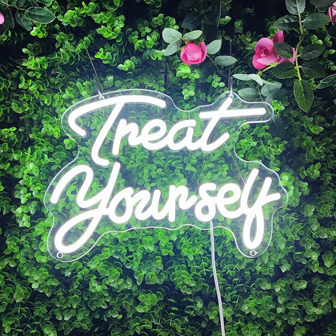 Treat Yourself Neon Sign Treat Yourself Sign for Bedroom Wall Wedding Sign Room Decoration Birthday Party Decoration, 12.9" x 9.6"