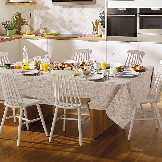 Fitable Faux Linen Tablecloth Rectangle 60 x 102 Inch - Rustic Fabric Table Cloth for 6 Foot Tables, Nature Faux Burlap Table Cover for Kitchen Dining, Party, Farmhouse