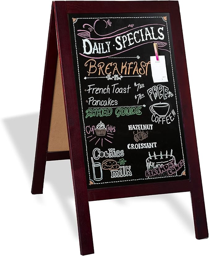 Ilyapa Wooden A-Frame Sign with Eraser & Chalk - 40 x 20 Inches Magnetic Sidewalk Chalkboard – Stained Wood Menu for Restaurant, Business or Wedding