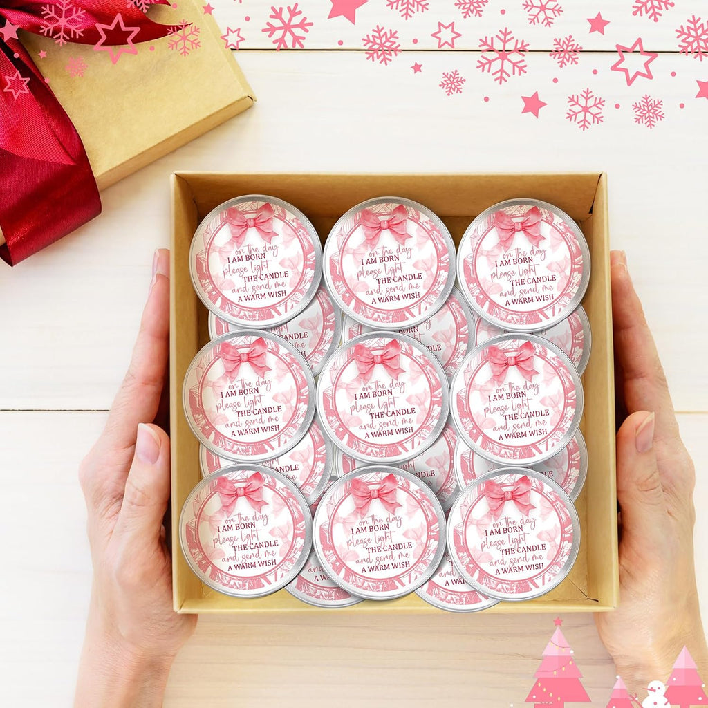 MTLEE Bow 24 Pcs Baby Shower Party Favors Candles Lavender Scented Baby Shower Favors for Guests Rustic Tealights Candles Gender Reveal Return Gifts(Pink, 1.2 oz)