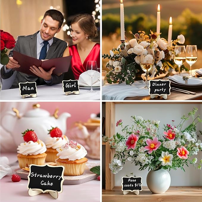 80 Pack Mini Chalkboard Signs with Easel Stand,Food Labels for Party Buffet with Two Pens,Suitable for Graduation Parties, Wedding Celebration Name/Place Cards, Restaurant Food Labels