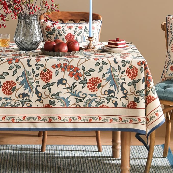 patdrea Designer Vintage Linen Small Square Tablecloth,French Anti-Wrinkle Durable Floral Table Cloth,Colorful Table Cover for Kitchen Dining,Parties,Christmas,Thanksgiving,Party,55"x55"-Puno