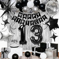 13th Birthday Decorations for Boys Girls, Black Silver Happy Birthday Party Decorations， 13 Year Old Party Supplies with Number 13 Balloons, Banner, Fringe Curtains Kit