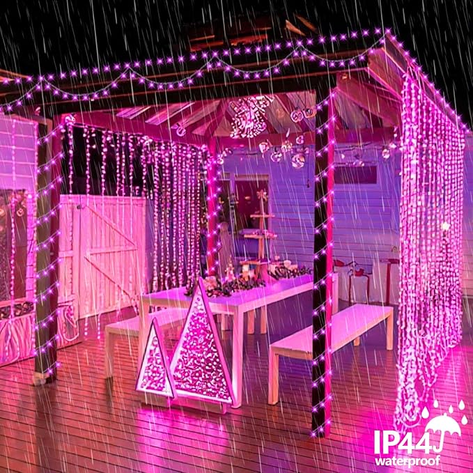 YEGUO Pink String Lights Outdoor Waterproof, 165ft 500 LED Christmas Lights Indoor, 8 Modes Clear Wire Fairy Light Plug in for Party Tree Valentines Wedding