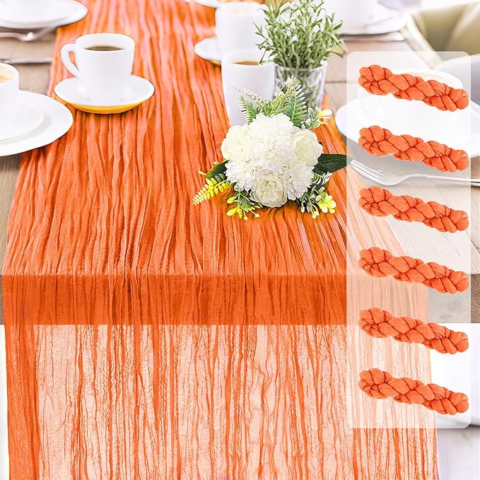 6-Pack Orange Cheesecloth Table Runners – 10FT (35x120 Inch) Boho Rustic Gauze Fabric Cheese Cloth Table Runner for Weddings, Baby Showers, Bridal Shower, Farmhouse & Birthday Party Decor