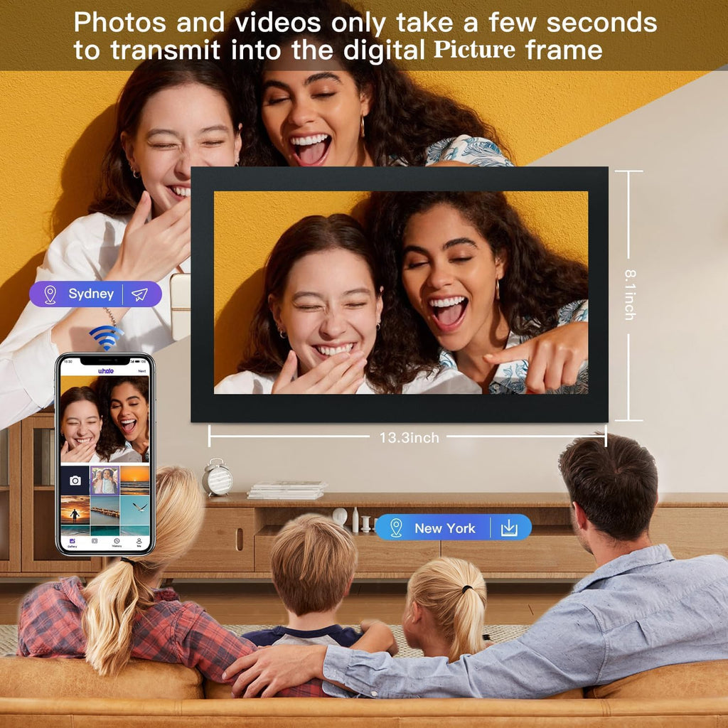 glusine digital photo frame with 15.6 inch touch showing dimensions