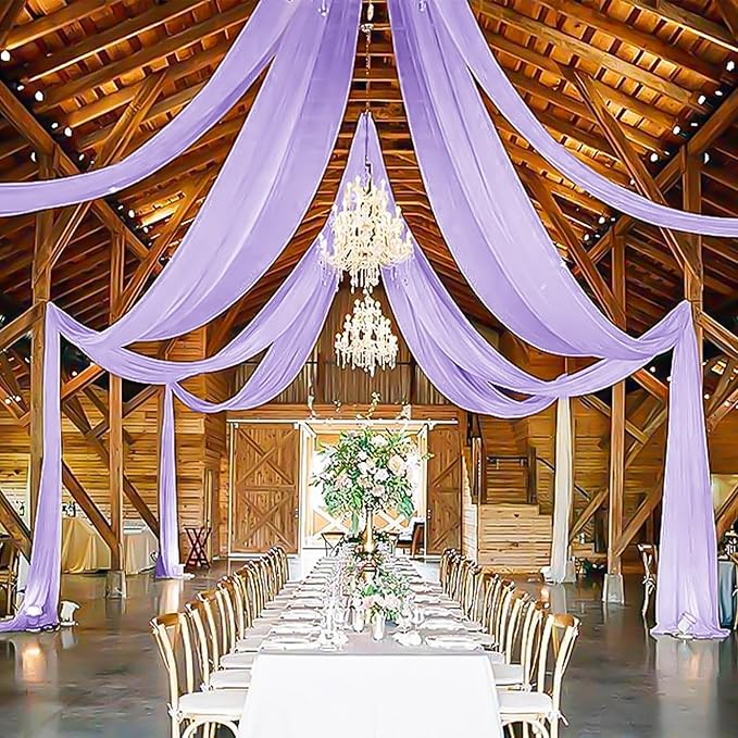 6 Panels Lilac Wedding Ceiling Drapes 5ftx10ft Ceiling Drapes Chiffon Fabric Arch Draping Sheer Curtains Soft Drapery Draping Wedding Ceiling Decorations for Party Ceremony Stage Swag