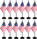 12 Pack USA Desk Flags Set, American US Small Mini Table Office Flags with 12" Solid Black Pole, 8.2 x 5.5 Inches, Home and Office Decoration, Festival Celebrations