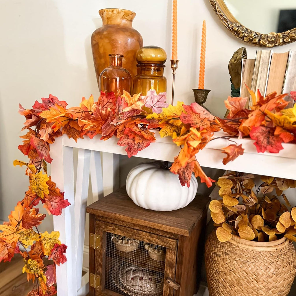 cqure 9 pack fall leaf garland, total 53.1ft, front angle view