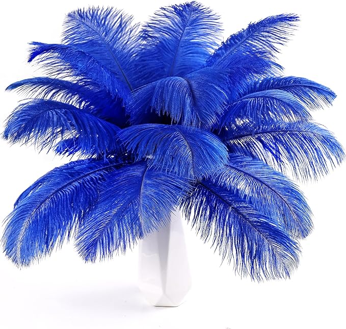 THARAHT Blue Ostrich Feathers 24pcs Natural Bulk 8-10Inch 20cm-25cm for Crafts Wedding Party Centerpieces Easter Gatsbi and Home Decoration Feathers
