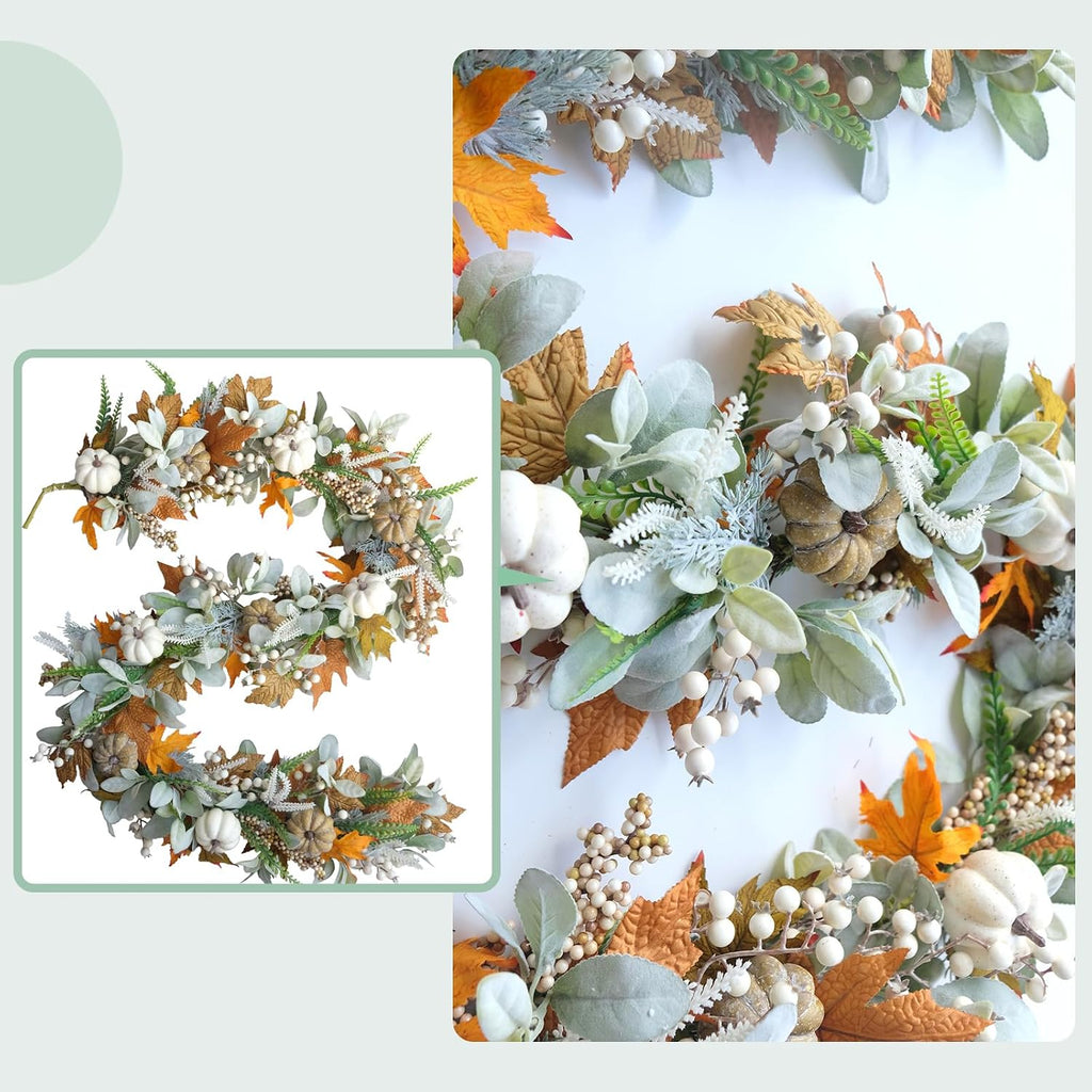 fall wreath pumpkin garland thanksgiving autumn neutral garlands, side view
