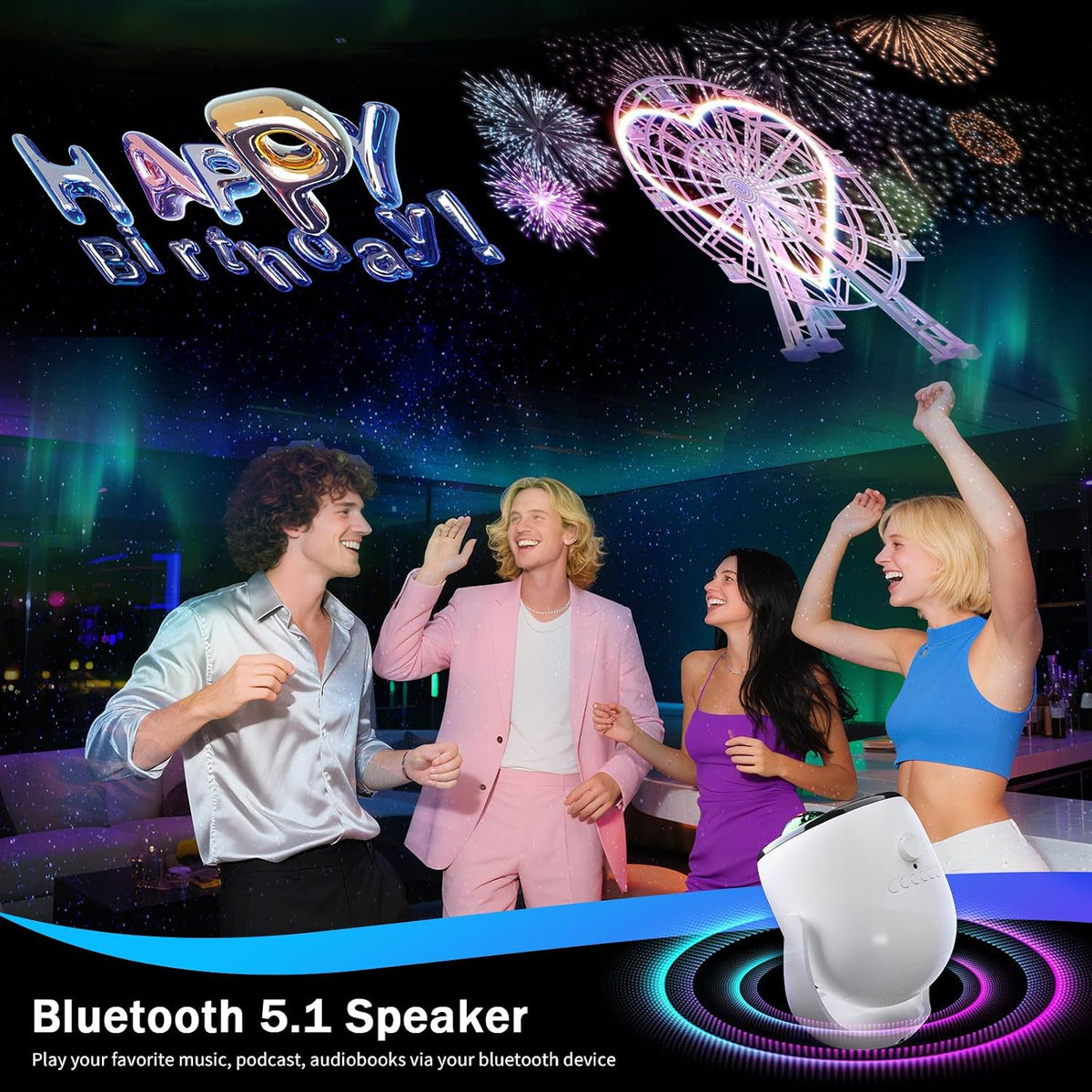 rossetta 3d star projector, galaxy aurora planetarium projector, side view