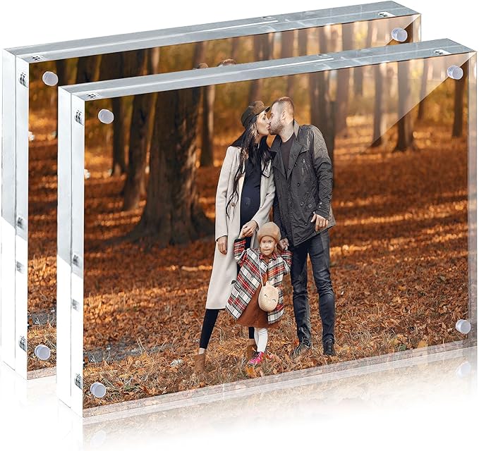 JOHOUSE 2 Pack 8 x 10 Acrylic Picture Frames, Double Sided Magnetic Photo Certificate Frames Self Standing Frameless Transparent for Desktop Display
