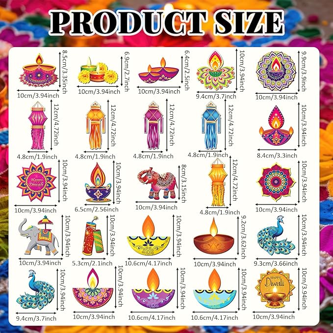 Xuhal 25 Pcs Happy Diwali Magnets Decoration Colorful Elephants Lanterns Oil Lamps Peacock Decorative Fridge Magnetic Stickers for Mailbox Car Metal Garage Door Decoration