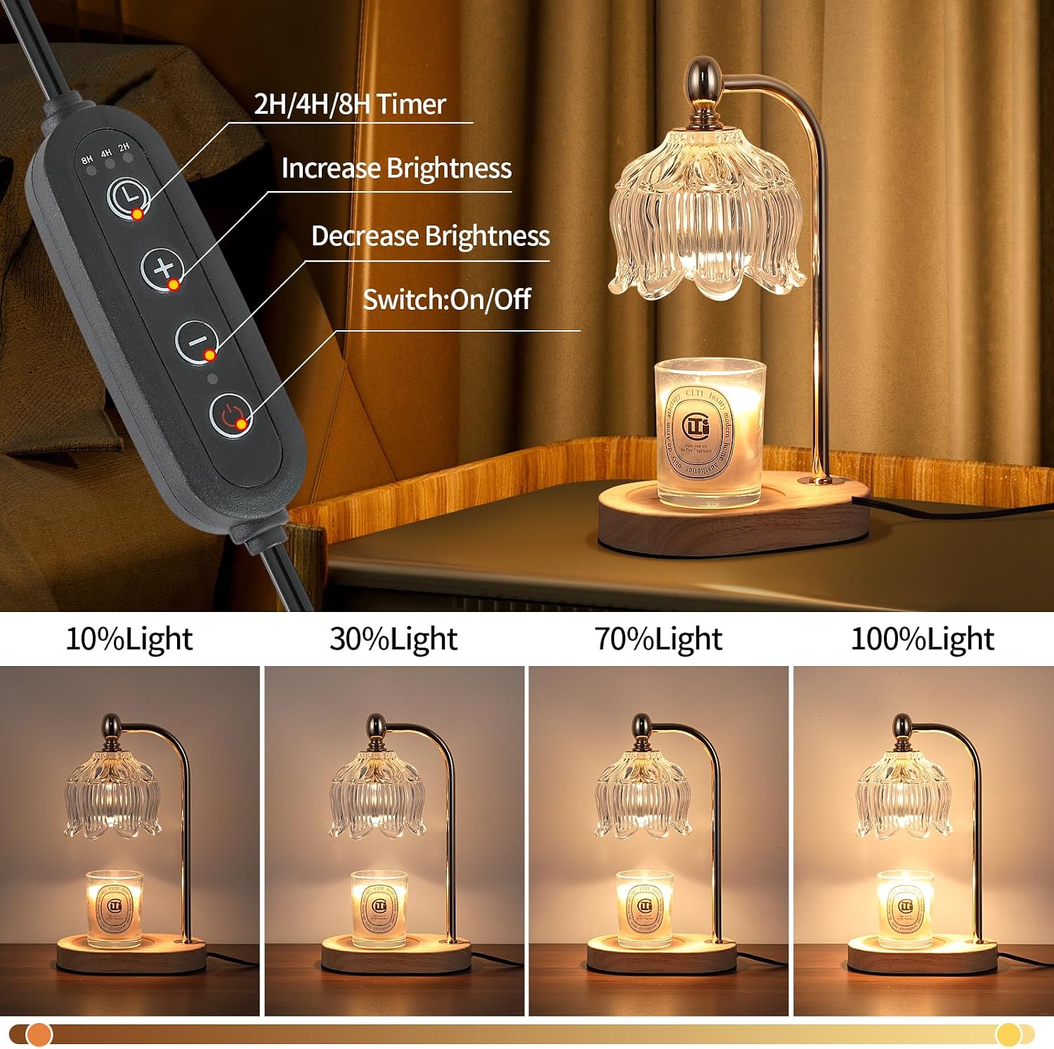 MEIXISUE Candle Warmer Lamp with Timer and Dimmer,Electric Gold Light Gifts for Women Melt Wax Warmer Lamp with 2 Bulbs for Candle Jars House Warming New Home Decor Bedroom