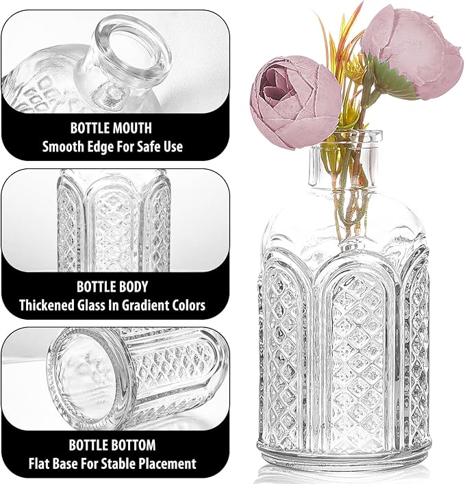 Glass Bud Vase Set of 30, Clear Bud Vases in Bulk, Small Flower Vases for Table Centerpieces, Mini Vintage Vases for Rustic Wedding Party, Bridal Shower, Home Decoration (30 Pack)