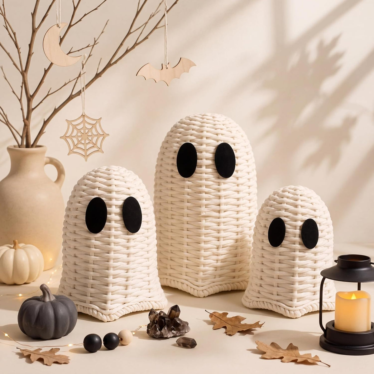 geelin white 3 pcs halloween rattan wicker ghosts, main product view