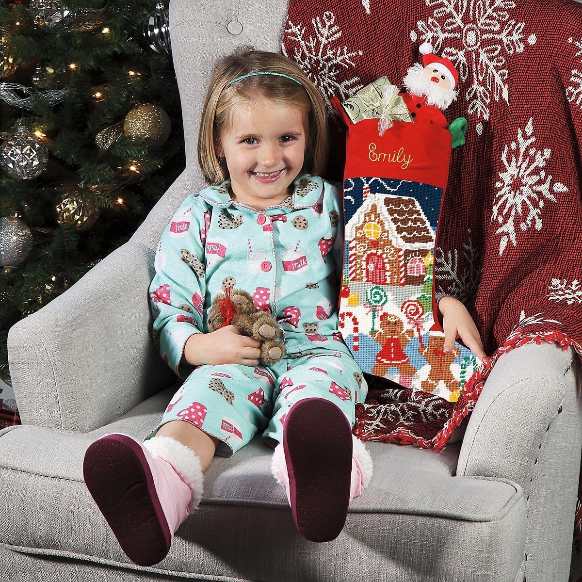 Lillian Vernon Needlepoint Personalized Christmas Stocking | Gingerbread , Christmas, Wool with Cotton, 9 1/2" x 17"
