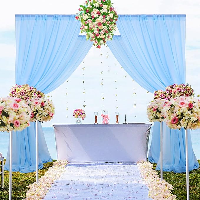 DUOBAO Sky Blue Chiffon Backdrop Curtain-2 Panels 29x120-Inch Wedding Backdrop Drapes Beach Curtains for Living Room Photography Backdrops for Photoshoot, Ceremony Decorations