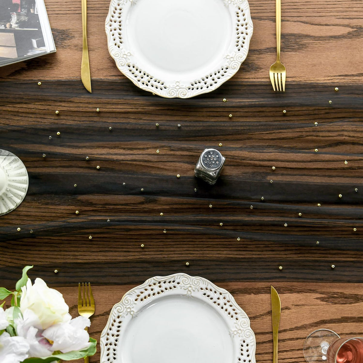 Artoid Mode 10-Pack Pearl Black Gauze Table Runner 10FT Home Decor