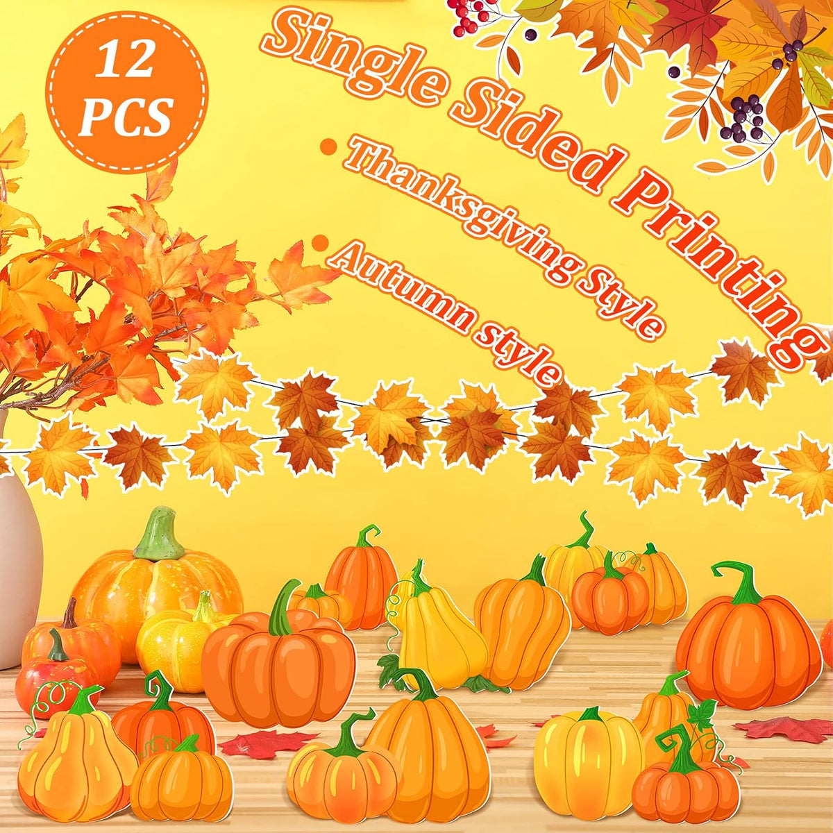 12 Pcs Fall Pumpkin Yard Sign with Stakes, 12 x 10'' Garden Lawn Stakes