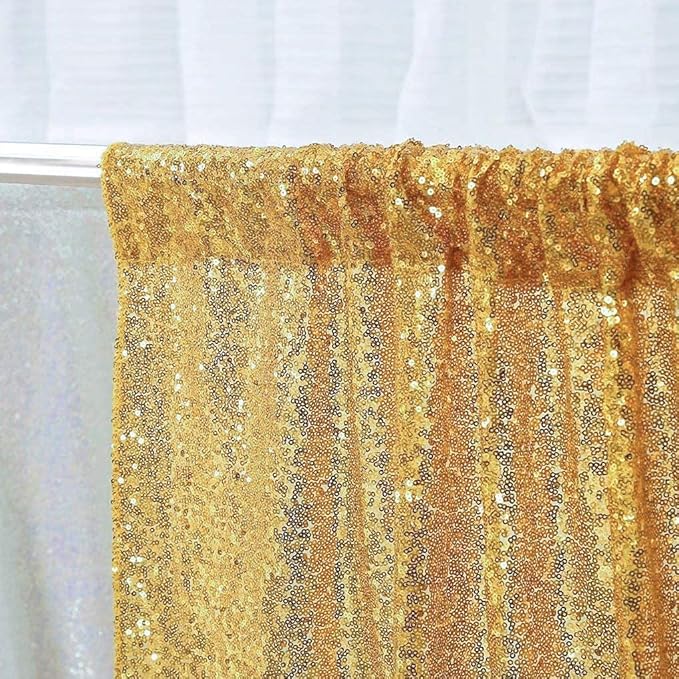 Poise3EHome Gold Sequin Backdrop Curtain, 10Ft x 10Ft Golden Glitter Photography Background Curtains, Sequence Backdrop Drapes for Party Festival Decor