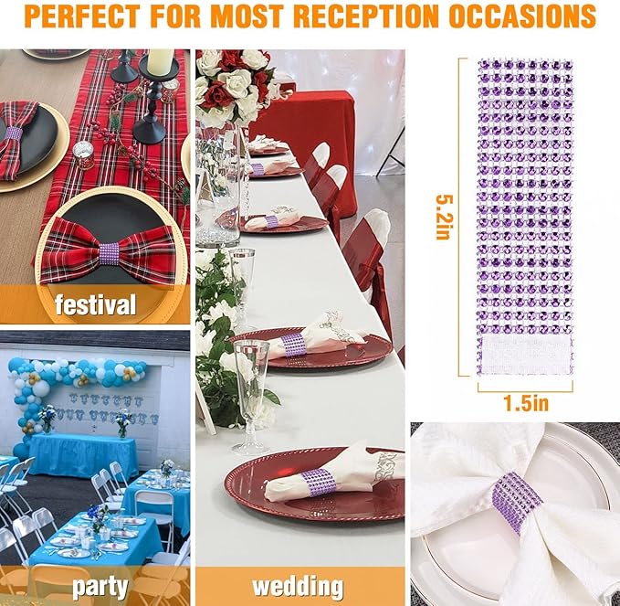 Purple Napkin Rings Holder Set of 150pcs,Crystal Diamond Bling Napkin Rings Adornment for Wedding Reception, Dinner, Place Settings, Holiday Parties or DIY Decoration (150,Purple)