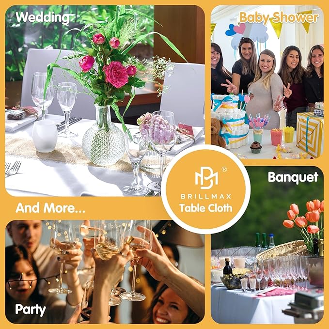BRILLMAX 8 Pack White Tablecloths for 8 Foot Rectangle Tables 60 x 126 Inch - 8ft Rectangular Bulk Linen Polyester Fabric Washable Cloth Cover for Wedding Reception Banquet Birthday Party