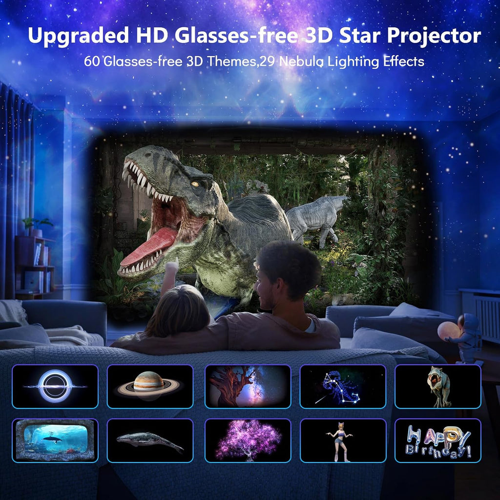rossetta 3d star projector, galaxy aurora planetarium projector shown in use