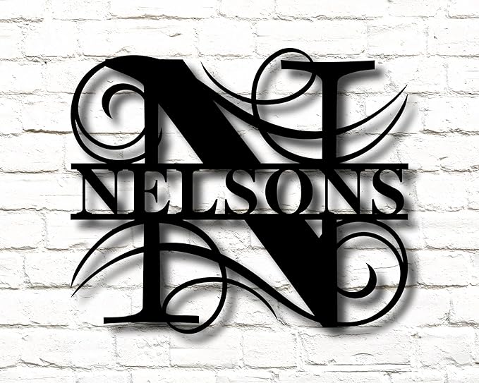 Personalized Metal Name Signs, Split Letter Monogram Wall Decor, Custom Last Name Sign, Family Name Sign for Outdoor, Personalized Wedding Gift, Garden Decor, Metal Wall Art, Housewarming Gift (MonogramDesign_6)