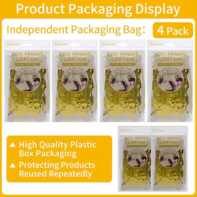Picoway 4 Pack Gold Foil Fringe Tinsel Backdrop Curtains, Birthday Engagement Bachelorette Party Decorations, Photo Booth Props Door Streamers Curtain