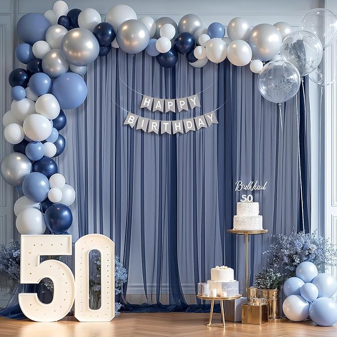 10ft X 10ft Navy Blue Tulle Backdrop Curtain for Parites, Sheer Backdrop Curtains Fabric Drapes for Wedding Ceremony Arch Party Stage Decorations