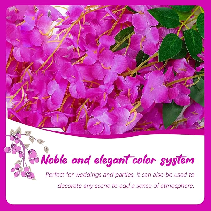 12 Pack Purple Red Wisteria Hanging Flowers Garland, 3.77 Feet Artificial Flower Vines, Fake Wisteria, Artificial Vines Hanging Garland for Backdrop Outdoor Yard Garden Decor