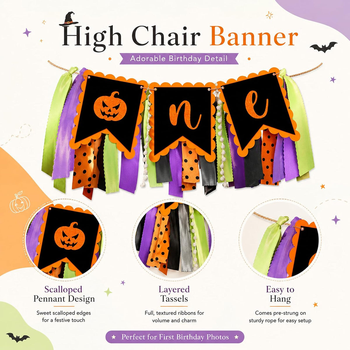 halloween 1st birthday party decorations,spooky one birthday supplies, side view
