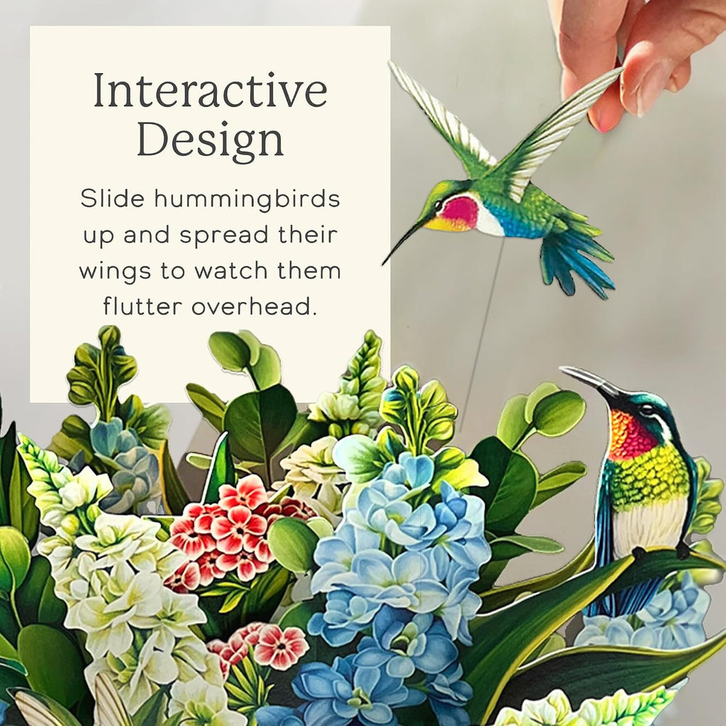 Freshcut Paper Pop Up Cards, Hummingbird Oasis, 12 Inch Life Sized Forever Flower Bouquet 3D Popup Greeting Card, Birthday Cards, Thank You Card, Blank Notecard & Envelope