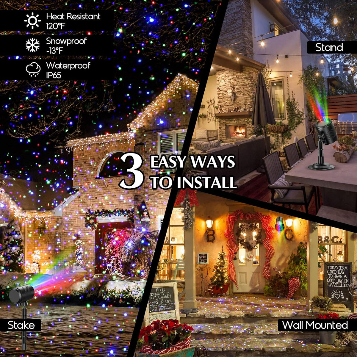 laser christmas projector lights outdoor, 3 color moving, package contents