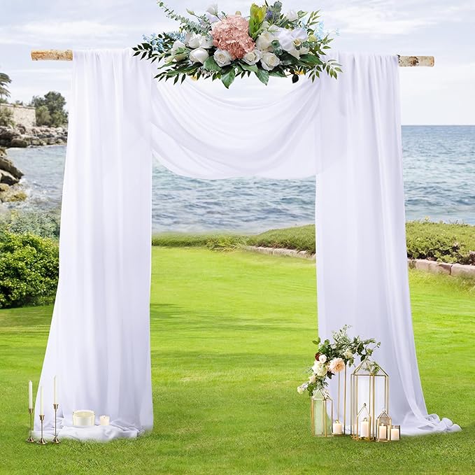 SiinvdaBZX 4 Panels Wedding Arch Draping Fabric 30" x 240" White Polyester Chiffon Fabric for Multiple Occasions