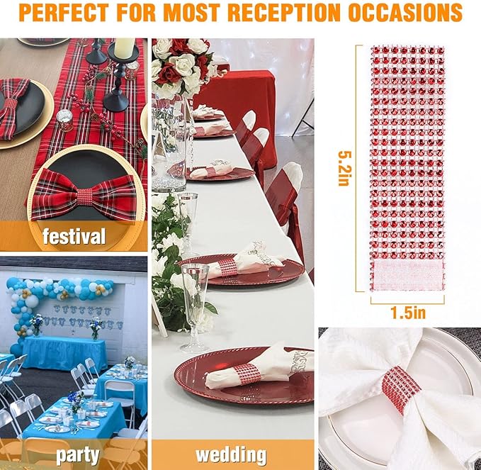 Red Napking Rings Holder Set of 150pcs,Diamond Crystal Napkin Rings Bulk Adornment for Wedding Reception, Dinner, Place Settings, Holiday Parties or DIY Decoration (150,Red)