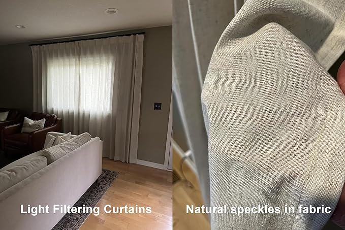 Vision Home Natural Pinch Pleated Semi Sheer Curtains Textured Linen Blended Light Filtering Window Curtains 95 inch for Living Room Bedroom Patio Pinch Pleat Drapes with Hooks 1 Panel 60" Wx95 L