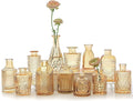 12pcs Glass Bud Vase Set, Small Gold Amber Flower Vases for Centerpieces in Bulk, Mini Vintage Vase for Wedding, Home,Table Decoration
