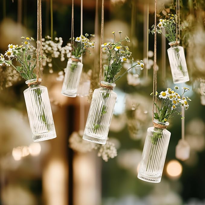 ComSaf Small Bud Vases Set of 12, 5.2 inch Glassl Bud Vase in Bulk, Mini Flower Vase for Centerpiece, Vintage Decorative Vase for Flowers, Wedding, Christmas, Home Decor, Housewarming Gift (Clear)
