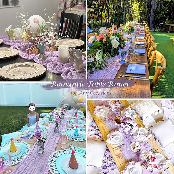 Lilac Purple Cheese Cloth Table Runner Boho Romantic 10ft Gauze Cheesecloth Table Runner for Baby Shower Decoration Wedding Bridal Shower Fall Thanksgiving Table Decor