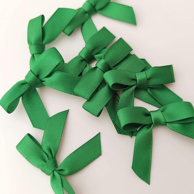 50pcs 1.5 inch Mini Satin Ribbon Bows for Crafts Green Mini Bows Appliques Craft for Appliques Embellishment(3/8",Green)