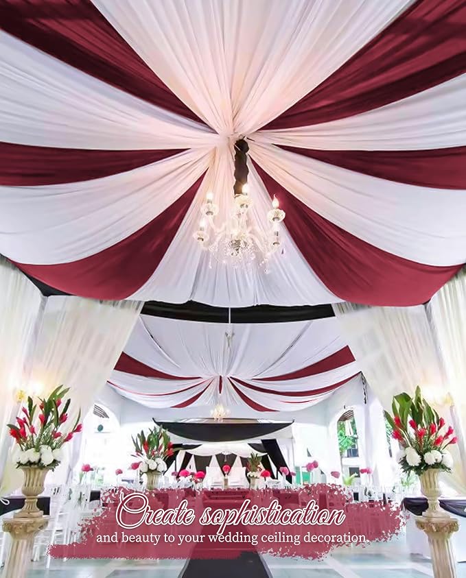 6 Panels Burgundy Wedding Ceiling Drapes 5ftx10ft Ceiling Drapes Chiffon Fabric Arch Draping Sheer Curtains Soft Drapery Draping Wedding Ceiling Decorations for Party Ceremony Stage Swag