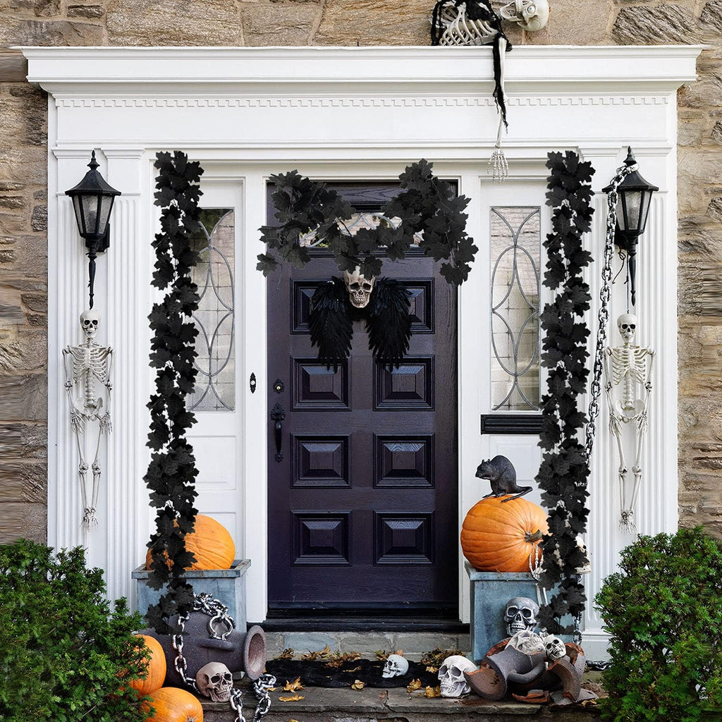 black leaf garland, 8pcs artificial hanging fall maple showing dimensions